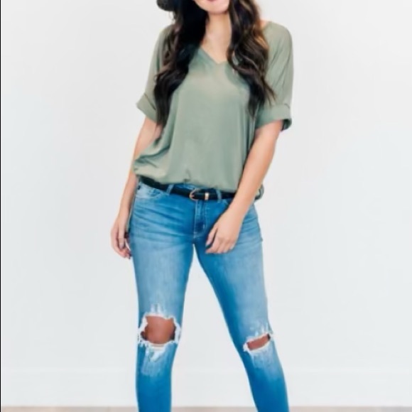 Blue Door Boutique Tops - Cuffed Sleeve Oversized V-neck